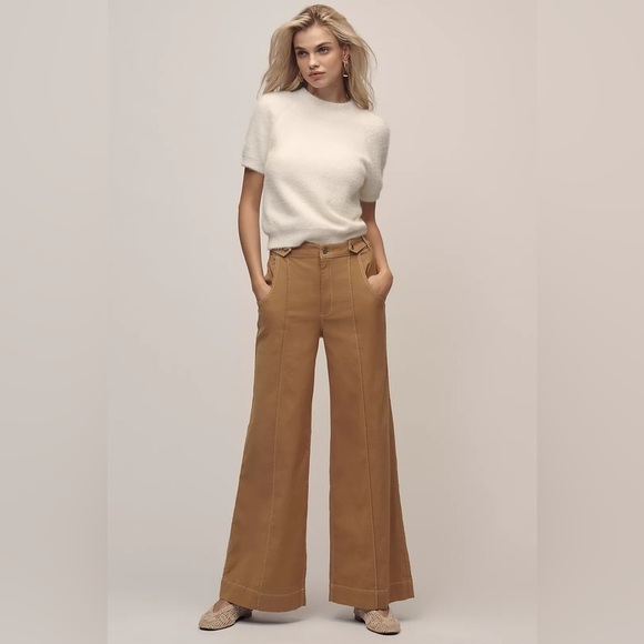 ❤️HP❤️ NWT Size 8P - Anthropologie Linen Cotton High-Rise Wide-Leg Pants - Picture 9 of 16